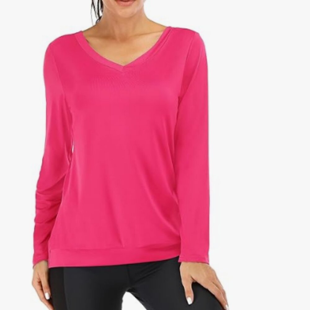 Women's Long Sleeve Size Small Workout Shirt in Rose